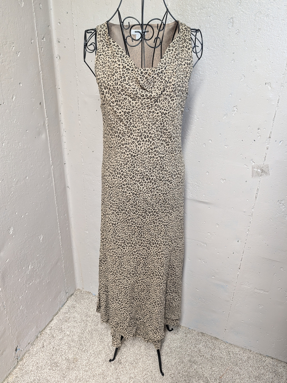 Charter Club 100% Silk Leopard Cowl Neck Maxi Dress Y2K Size 12